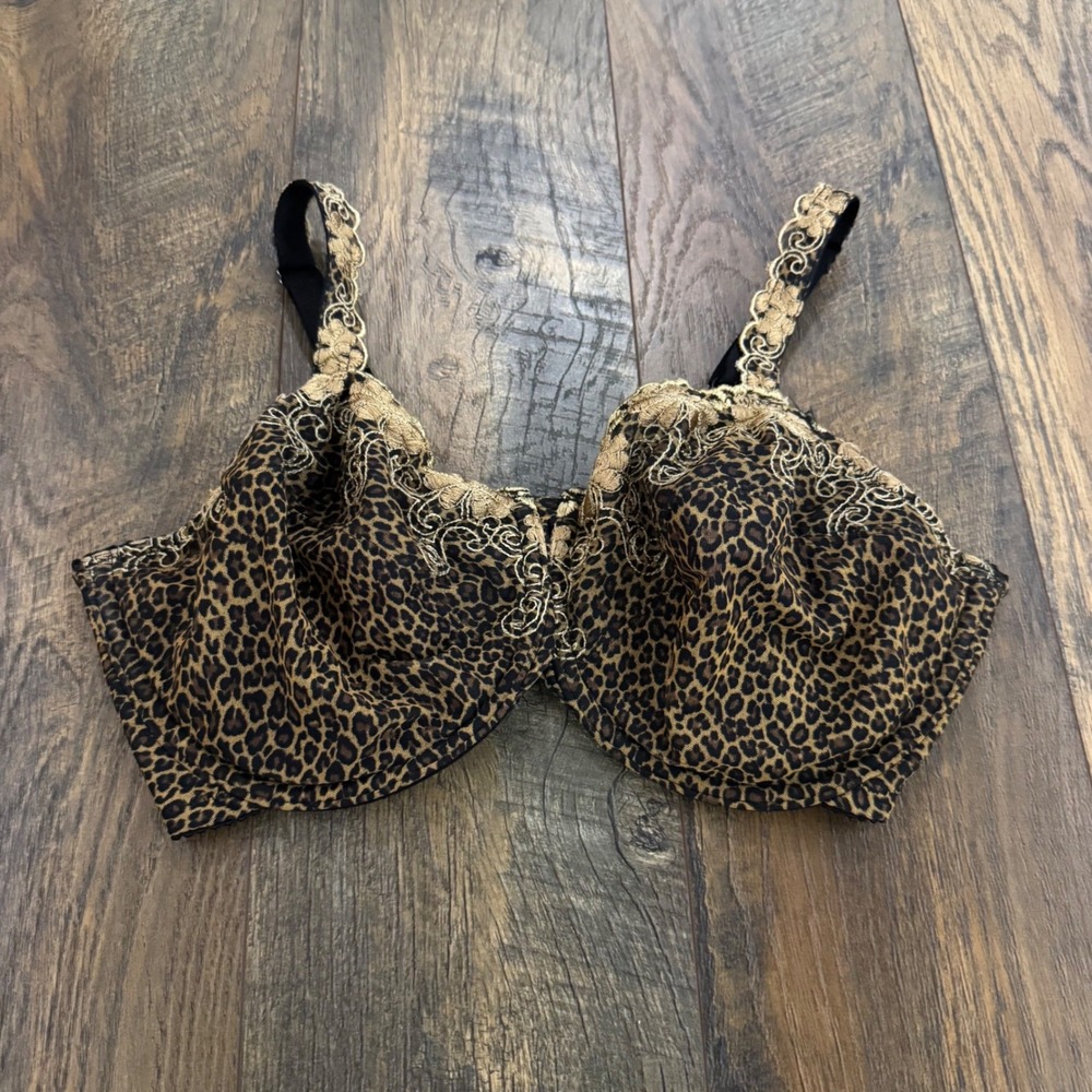 Lunaire Leopard Print Gold Embroidered Underwire Bra 36DD Animal Semi Sheer